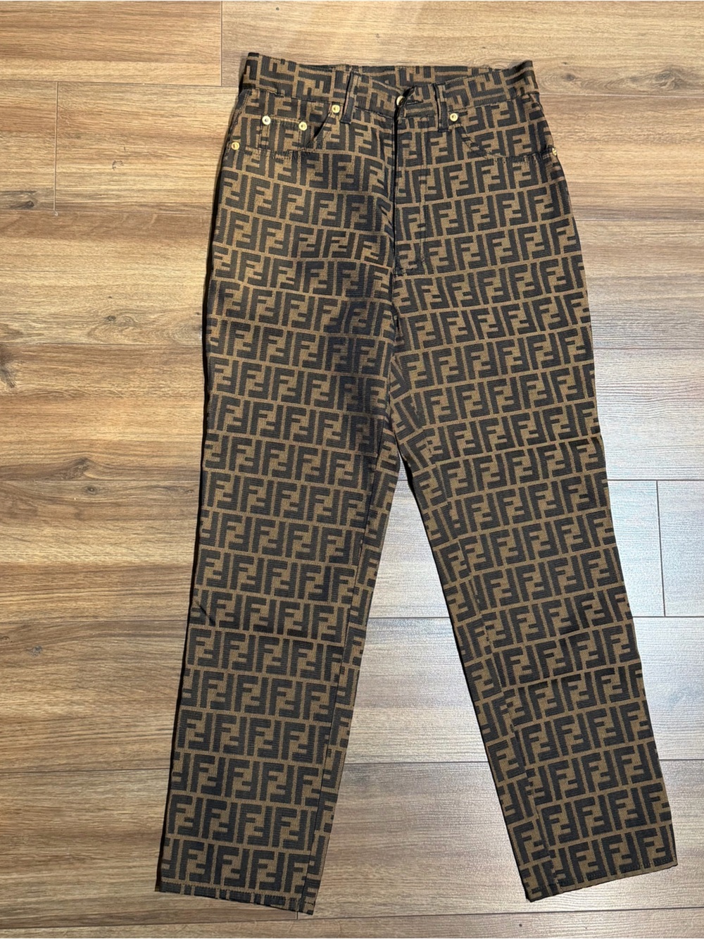Vintage Fendi Brown and Black Zucca Logo Pants